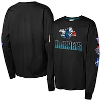 T-shirt à manches longues noir Hardwood Classic pour jeunes Mitchell & Ness des Charlotte Hornets