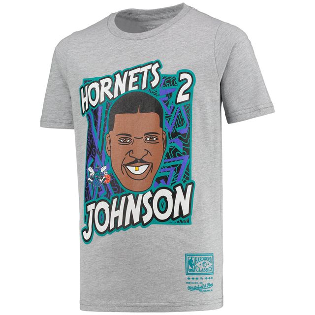 T-shirt pour jeune Mitchell & Ness Larry Johnson Gris Charlotte Hornets Hardwood Classics King of the Court Player