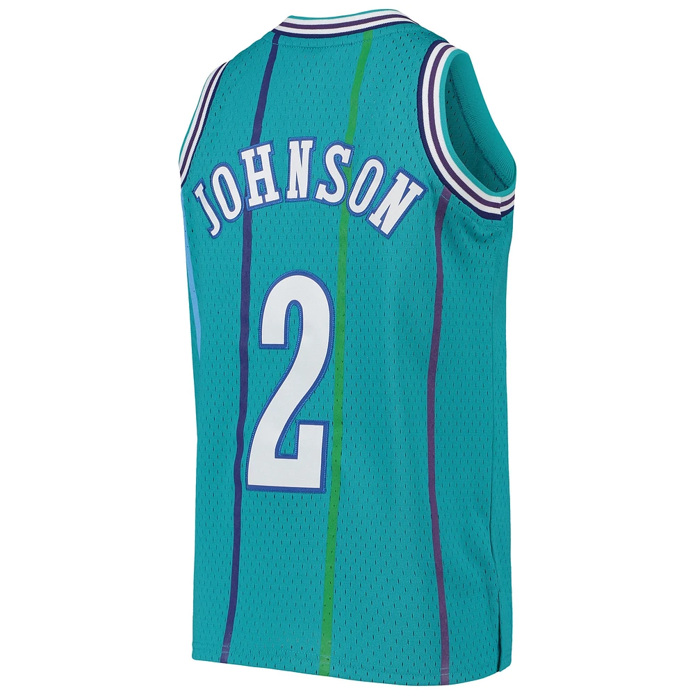 Youth Mitchell & Ness Larry Johnson Teal Charlotte Hornets 1992/93 Hardwood Classics Swingman Jersey