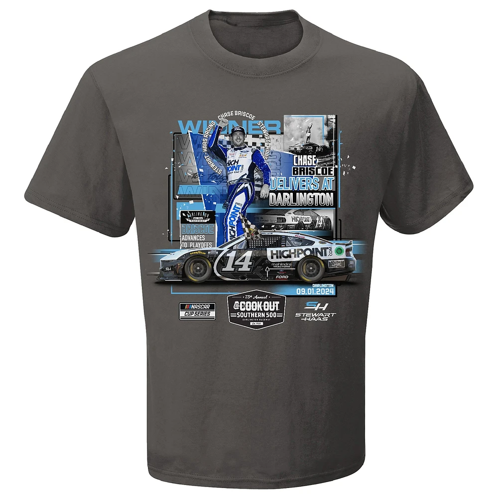 T-shirt à damier pour homme, vainqueur de la course Cook Out Southern 500 Briscoe 2024, Charcoal Sports