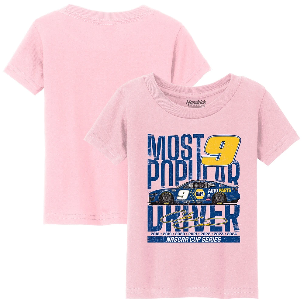 T-shirt rose clair pour petite fille de la collection Hendrick Motorsports Team à l'effigie voiture Chase Elliott