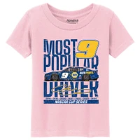 T-shirt rose clair pour petite fille de la collection Hendrick Motorsports Team à l'effigie voiture Chase Elliott