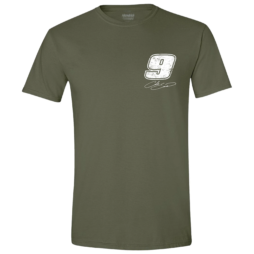 T-shirt vert pour homme avec drapeau Chase Elliott de la collection Hendrick Motorsports Team