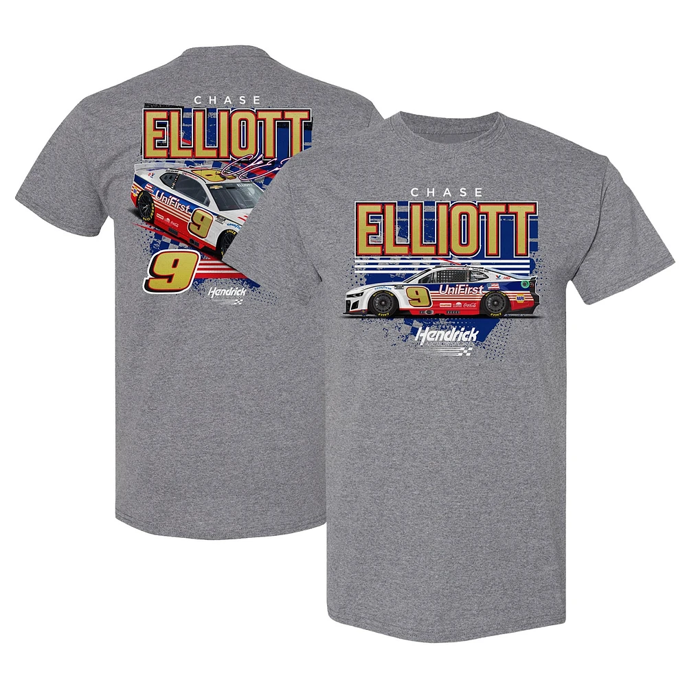 T-shirt de voiture UniFirst la Collection Hendrick Motorsports Team Heather Gray Chase Elliott pour hommes