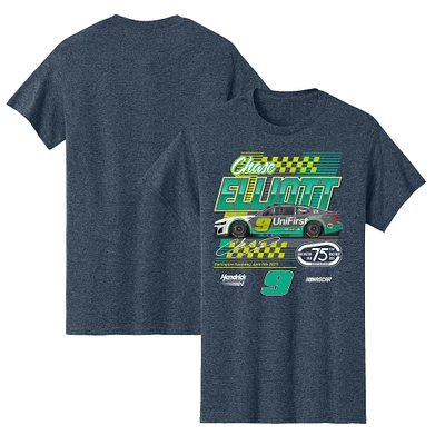 T-shirt rétro pour homme de la collection Hendrick Motorsports Team, bleu marine chiné, Chase Elliott UniFirst Darlington