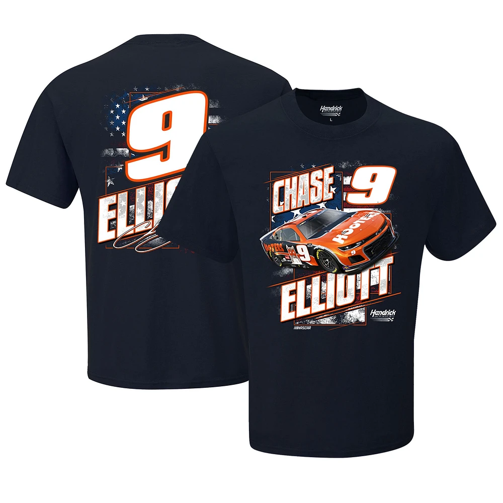 T-shirt patriotique bleu marine Chase Elliott Hoosters de la collection Hendrick Motorsports Team pour hommes