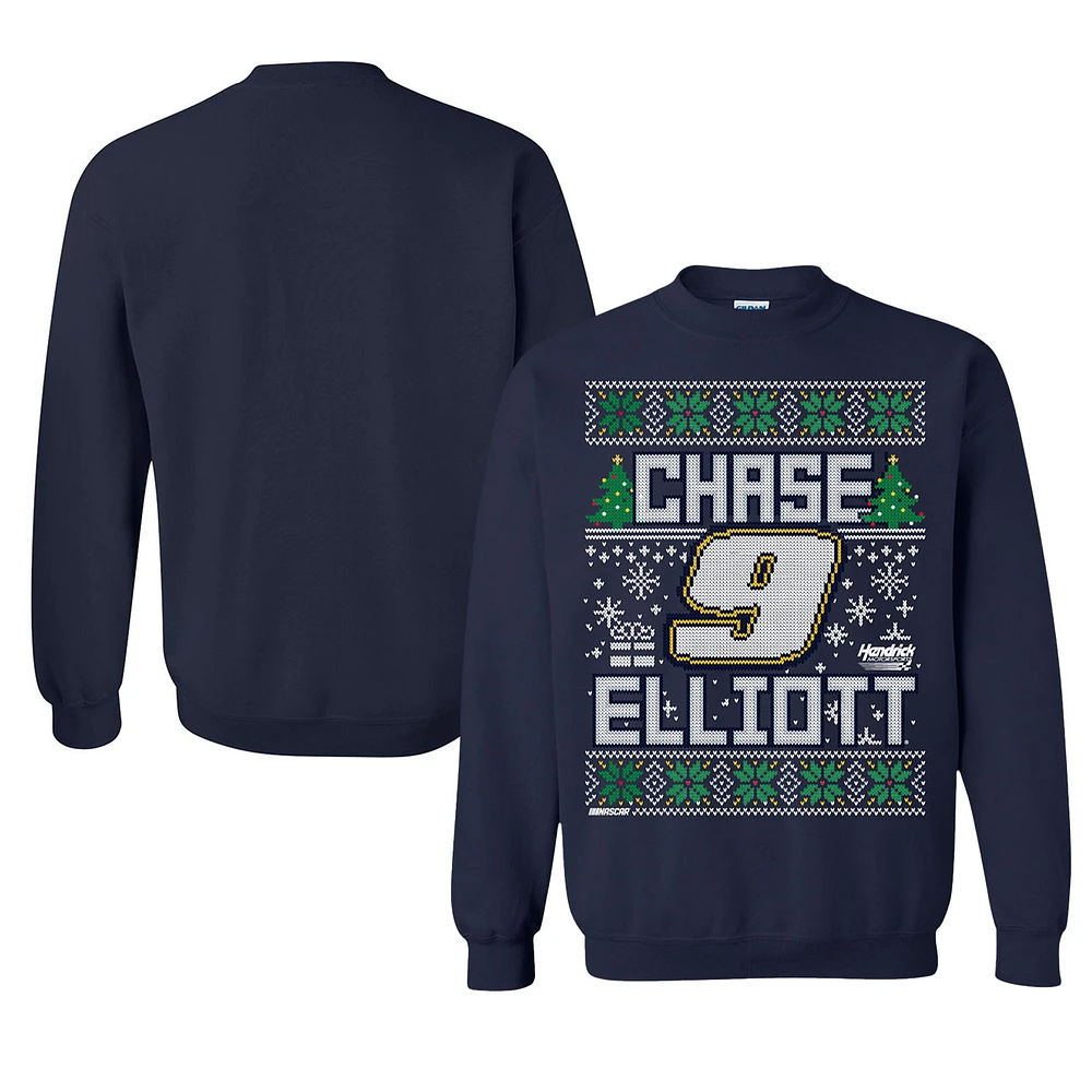 Pull de vacances moche Chase Elliott bleu marine la collection Hendrick Motorsports Team pour homme