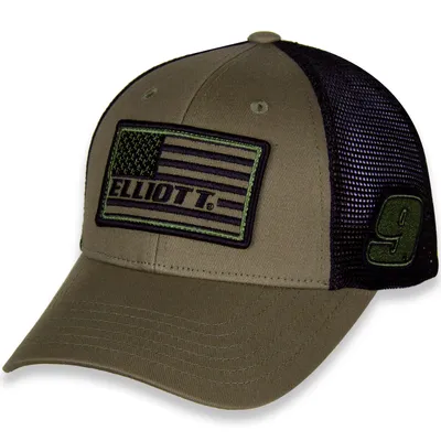Chase Elliott Hendrick Motorsports Team Collection Tonal Flag Snapback Adjustable Hat - Olive/Black