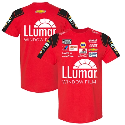 T-shirt uniforme Chase Elliott Llumar rouge/noir de la collection Hendrick Motorsports Team pour hommes