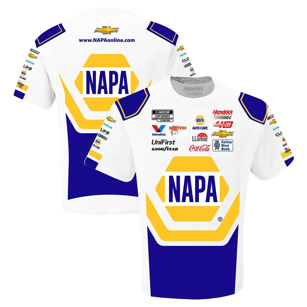 T-shirt d'uniforme Chase Elliott NAPA de la collection Hendrick Motorsports Team pour hommes, blanc/bleu