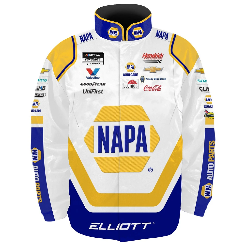 Veste d'uniforme en nylon NAPA à boutons-pression pour homme de la collection Hendrick Motorsports Team blanche Chase Elliott