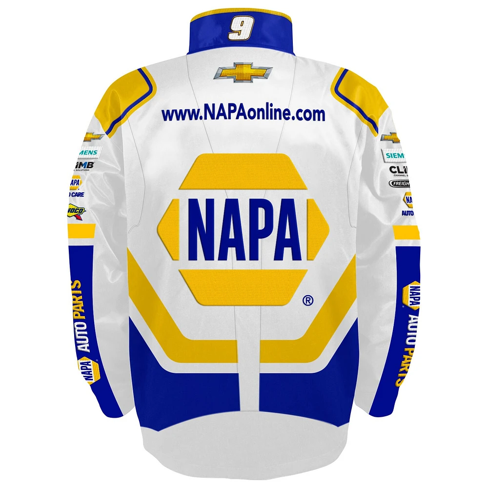Veste d'uniforme en nylon NAPA à boutons-pression pour homme de la collection Hendrick Motorsports Team blanche Chase Elliott