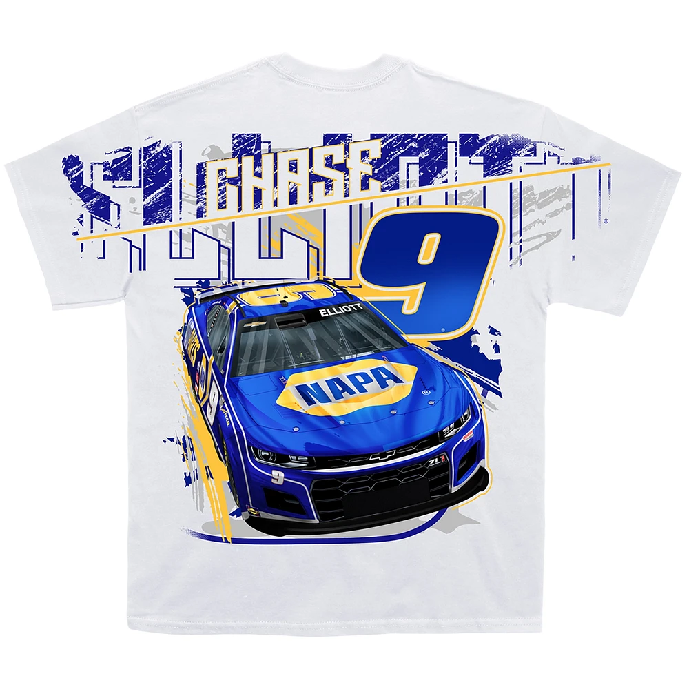 T-shirt blanc Chase Elliott Total Print de la collection Hendrick Motorsports Team pour hommes