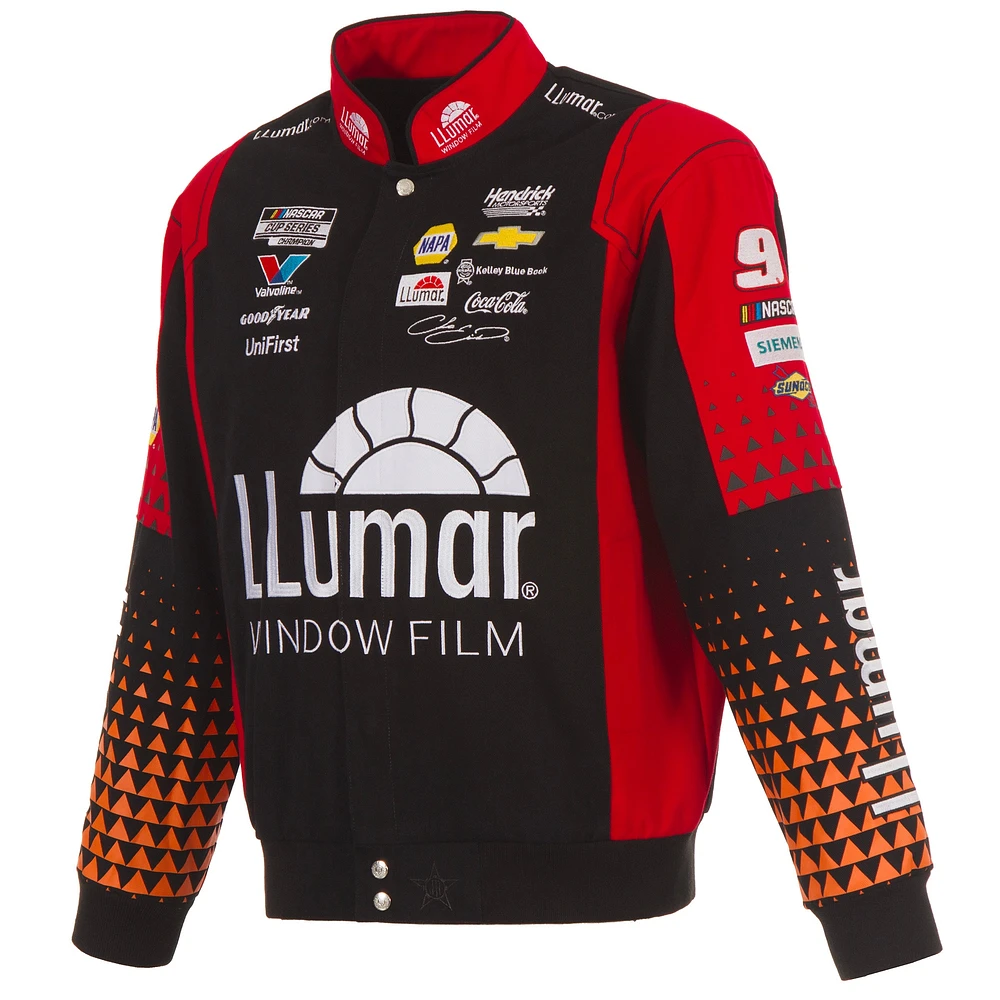 Men's JH Design Black/Red Chase Elliott Llumar Full-Snap Twill Uniform Jacket