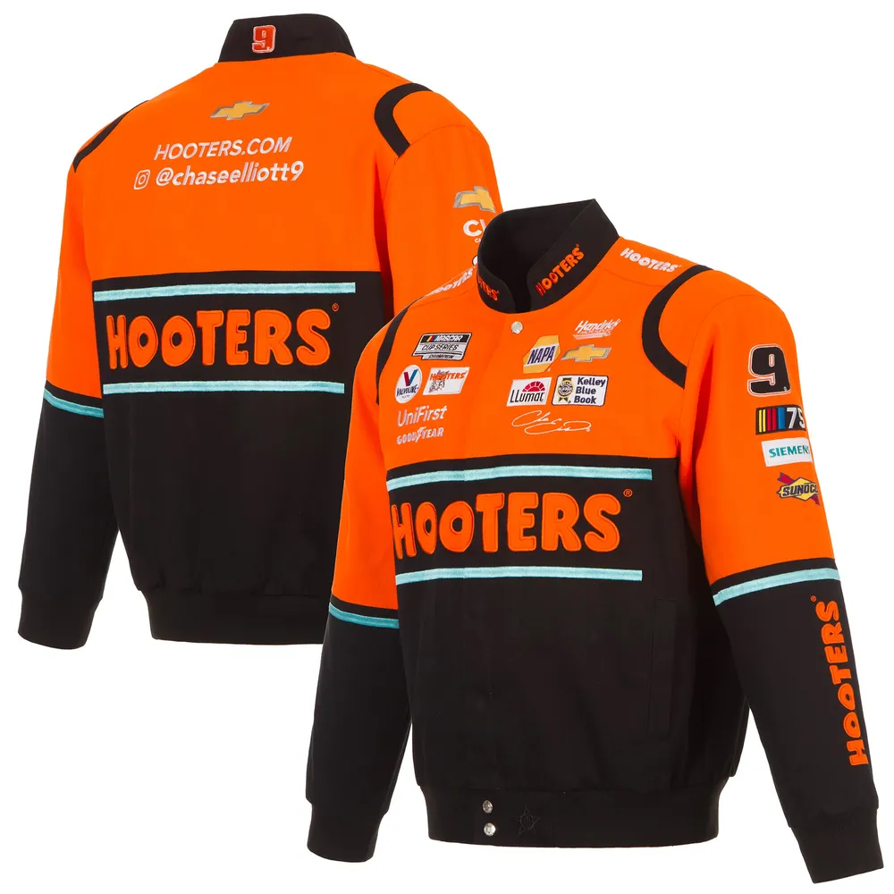 Lids Chase Elliott JH Design Hooters Twill Driver Uniform Full-Snap Jacket  - Orange/Black