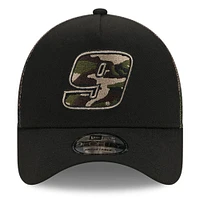 Men's New Era  Black Chase Elliott  Camo 9FORTY A-Frame Trucker Adjustable Hat