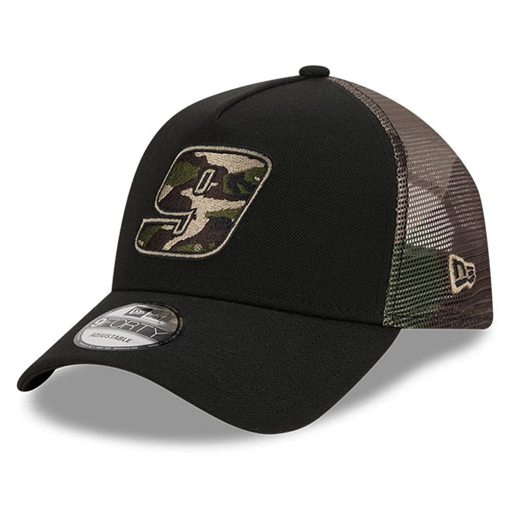 Men's New Era  Black Chase Elliott  Camo 9FORTY A-Frame Trucker Adjustable Hat