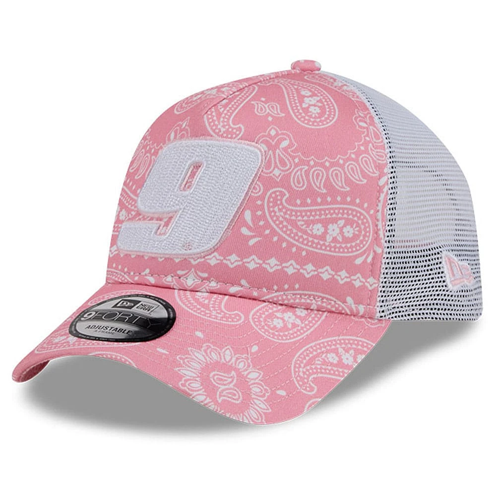 Casquette ajustable rose Chase Elliott 9FORTY A-Frame Trucker Paisley New Era pour hommes