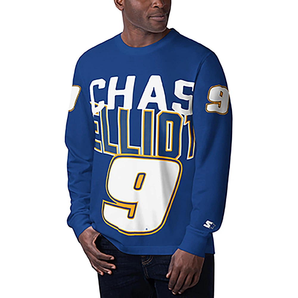 Men's Starter Royal Chase Elliott Clutch Hit Graphic Long Sleeve T-Shirt