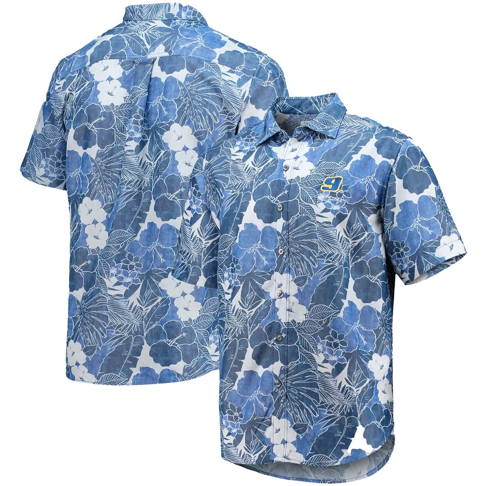 Men's Tommy Bahama Navy Syracuse Orange Coconut Point Playa Flora  IslandZone Button-Up Shirt