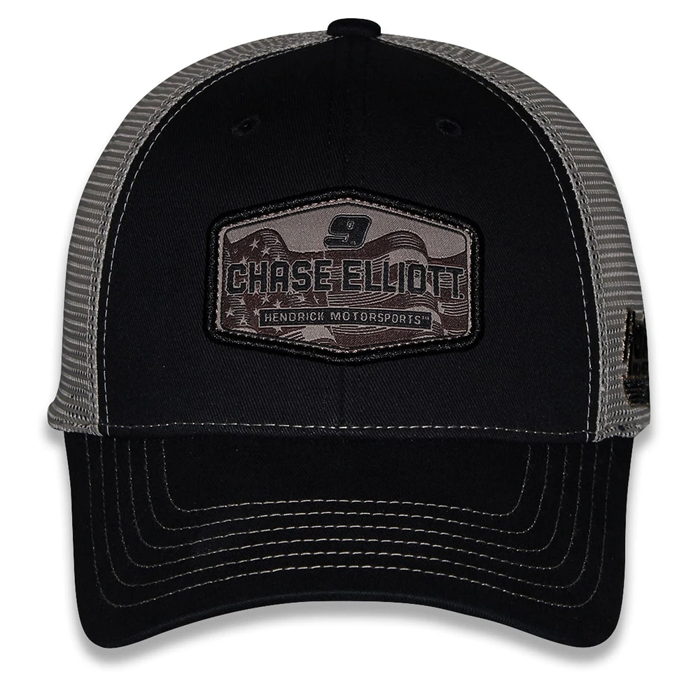 Unisex Checkered Flag Sports Black Chase Elliott  Flag Trucker Adjustable Hat