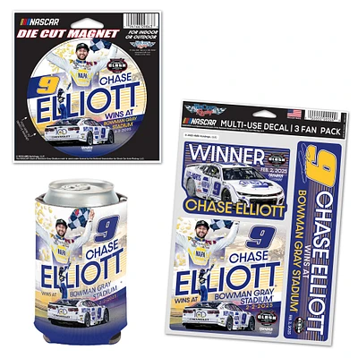 Pack de fans en trois pièces WinCraft Chase Elliott 2025 Cook Out Clash at Bowman Gray Race pour les gagnants