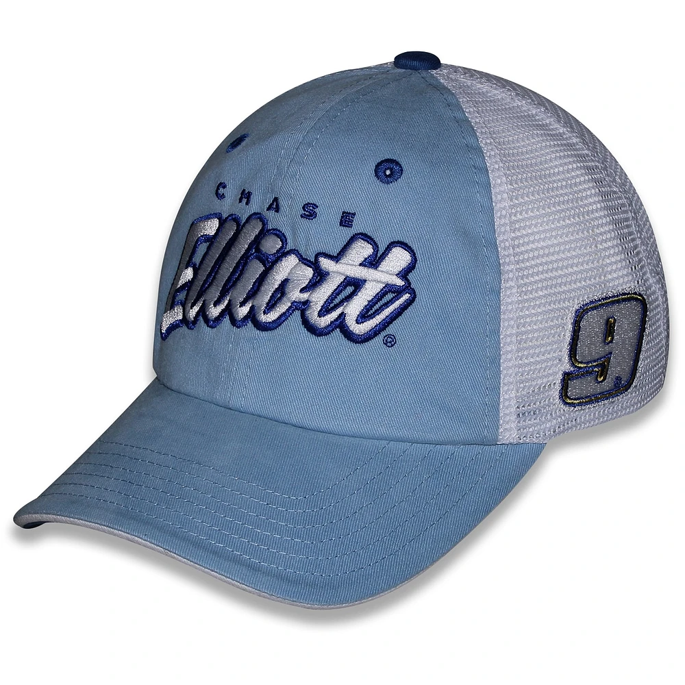 Women's Checkered Flag Sports Light Blue Chase Elliott Pit Box Adjustable Trucker Hat