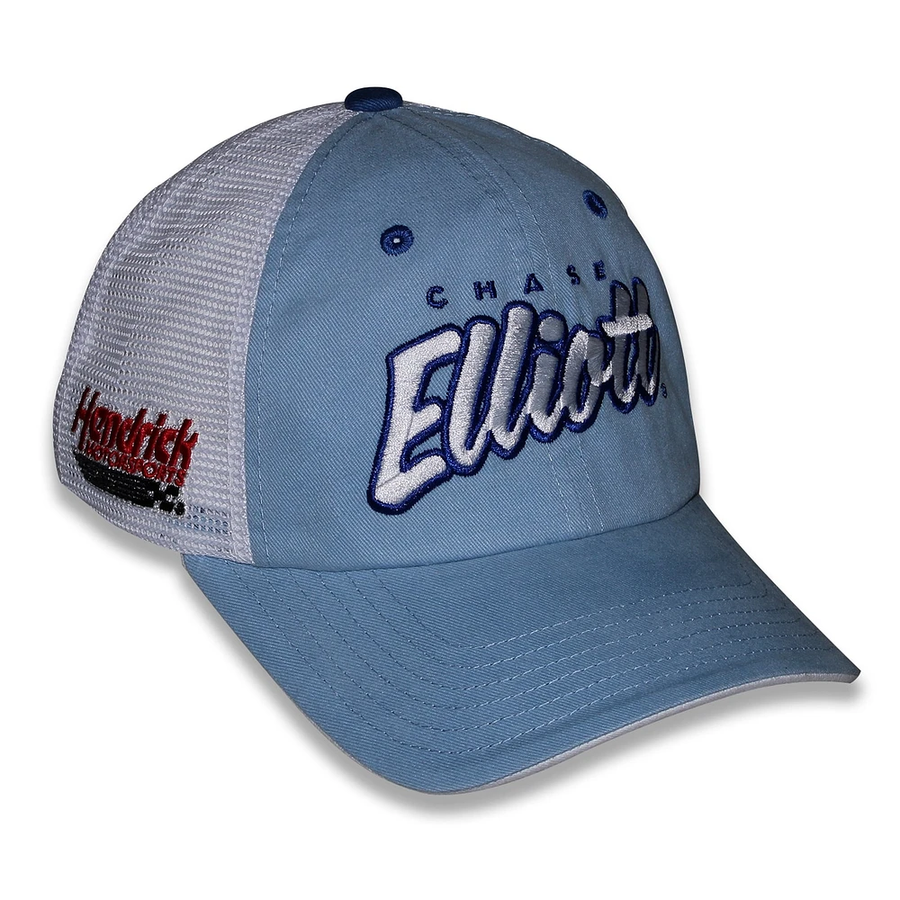 Women's Checkered Flag Sports Light Blue Chase Elliott Pit Box Adjustable Trucker Hat