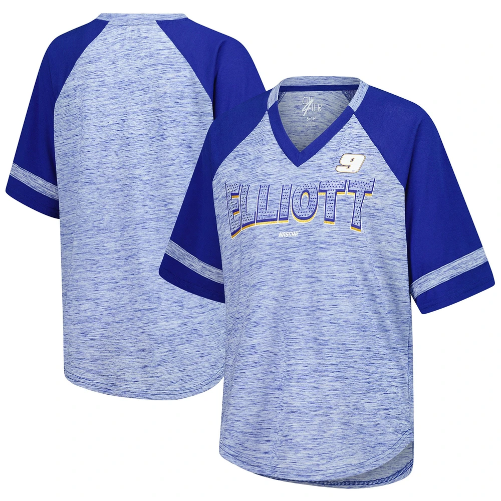 Women's G-III 4Her by Carl Banks Heather Royal Chase Elliott Hall of Fame Oversized Raglan V-Neck T-Shirt