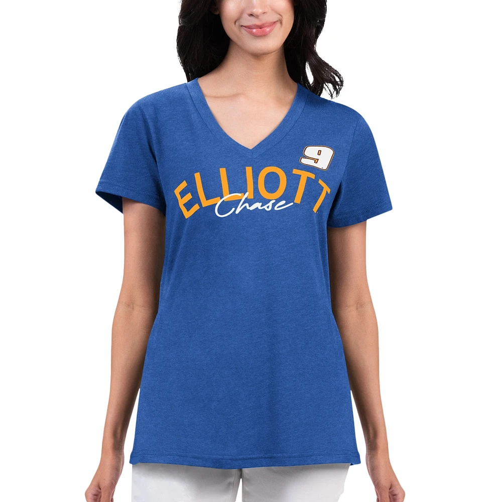 Women's G-III 4Her by Carl Banks Royal Chase Elliott Key Move V-Neck T-Shirt