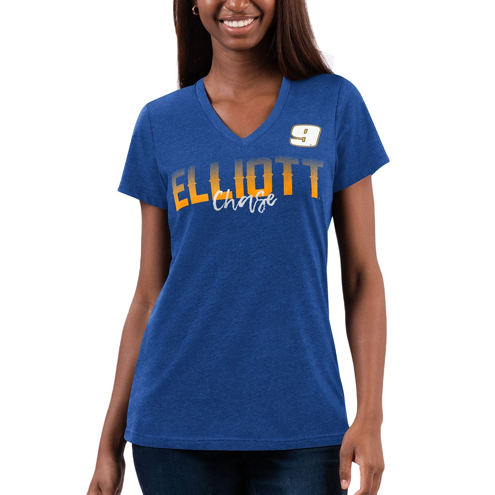 Women's G-III 4Her by Carl Banks Royal Chase Elliott Snap V-Neck T-Shirt