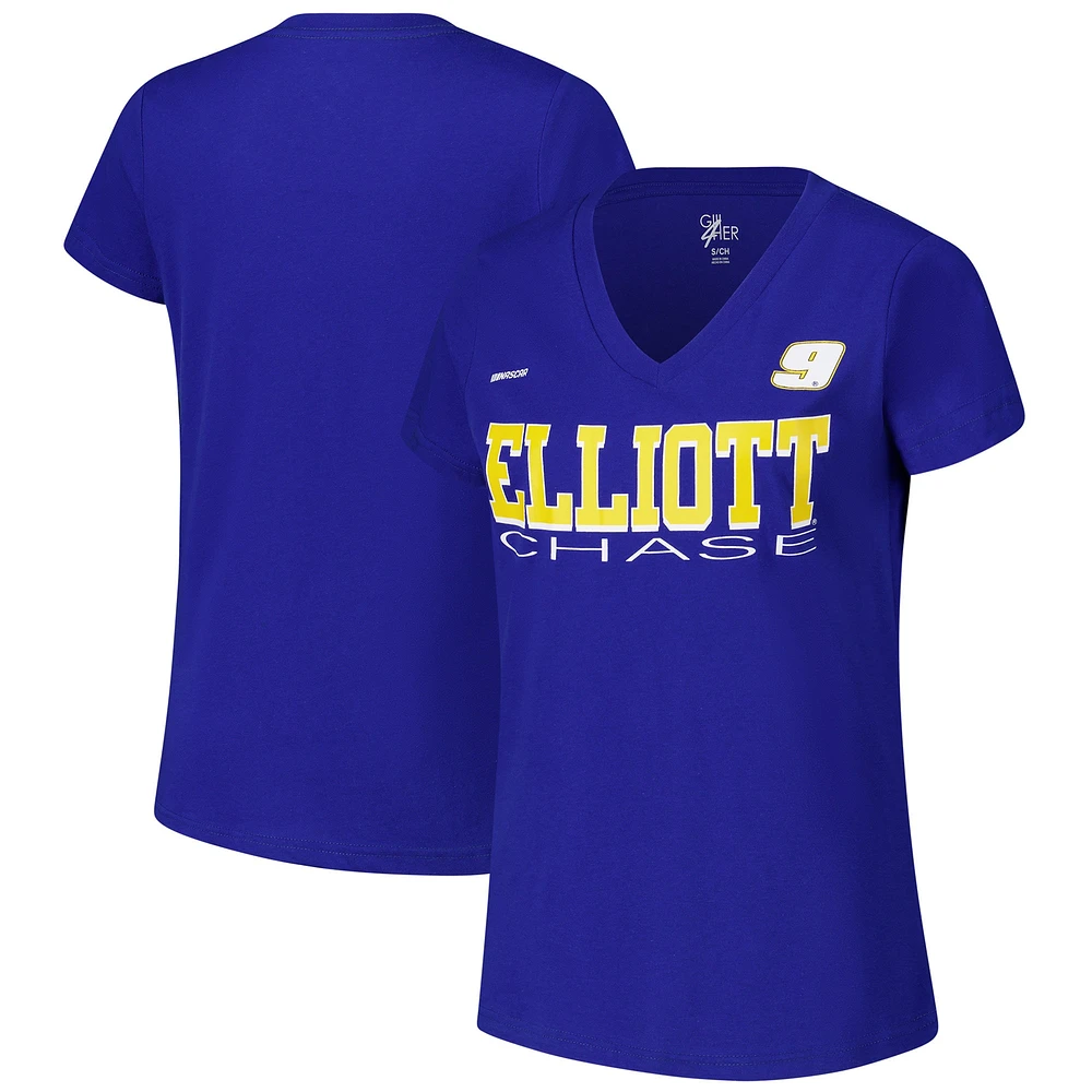 T-shirt à col en V pour femme G-III 4Her de Carl Banks Royal Chase Elliott Strategy