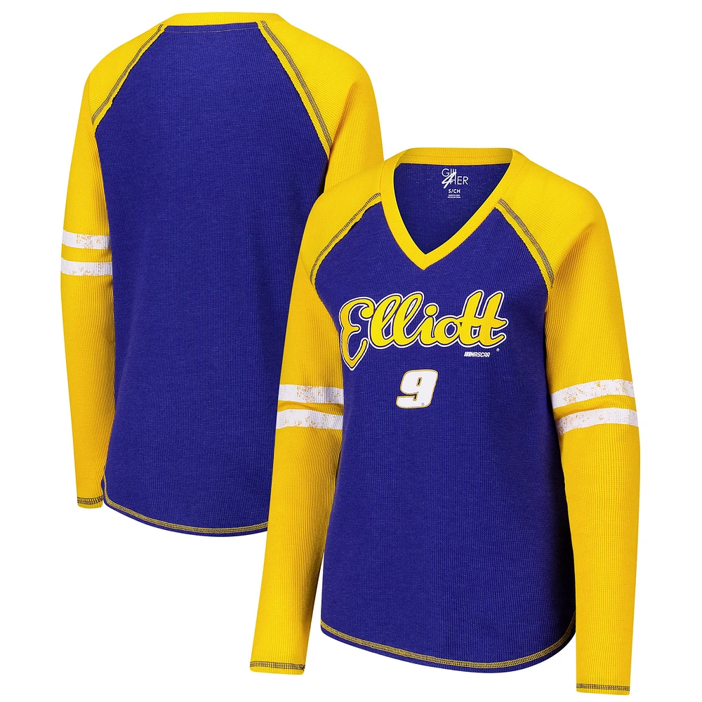 Women's G-III 4Her by Carl Banks  Royal Chase Elliott Winner Tri-Blend V-Neck Long Sleeve T-Shirt