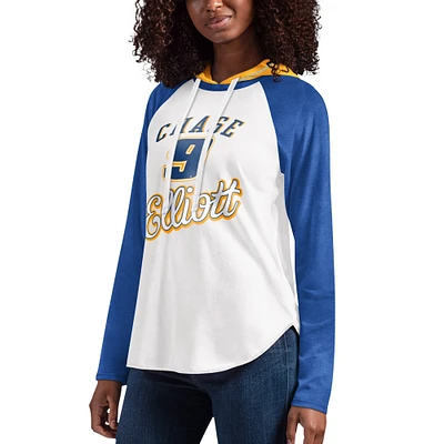 Women's G-III 4Her by Carl Banks White Chase Elliott MVP Raglan Hooded Long Sleeve T-Shirt