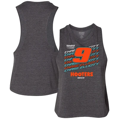 Women's Hendrick Motorsports Team Collection  Heather Charcoal Chase Elliott Hooters Racer Back Tank Top