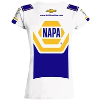 T-shirt d'uniforme Chase Elliott NAPA de la collection Hendrick Motorsports Team pour femmes, blanc/bleu