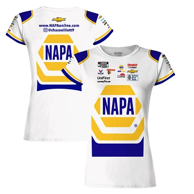 Collection d'équipe Hendrick Motorsports pour femmes, blanc Chase Elliott NAPA, t-shirt uniforme sublimé