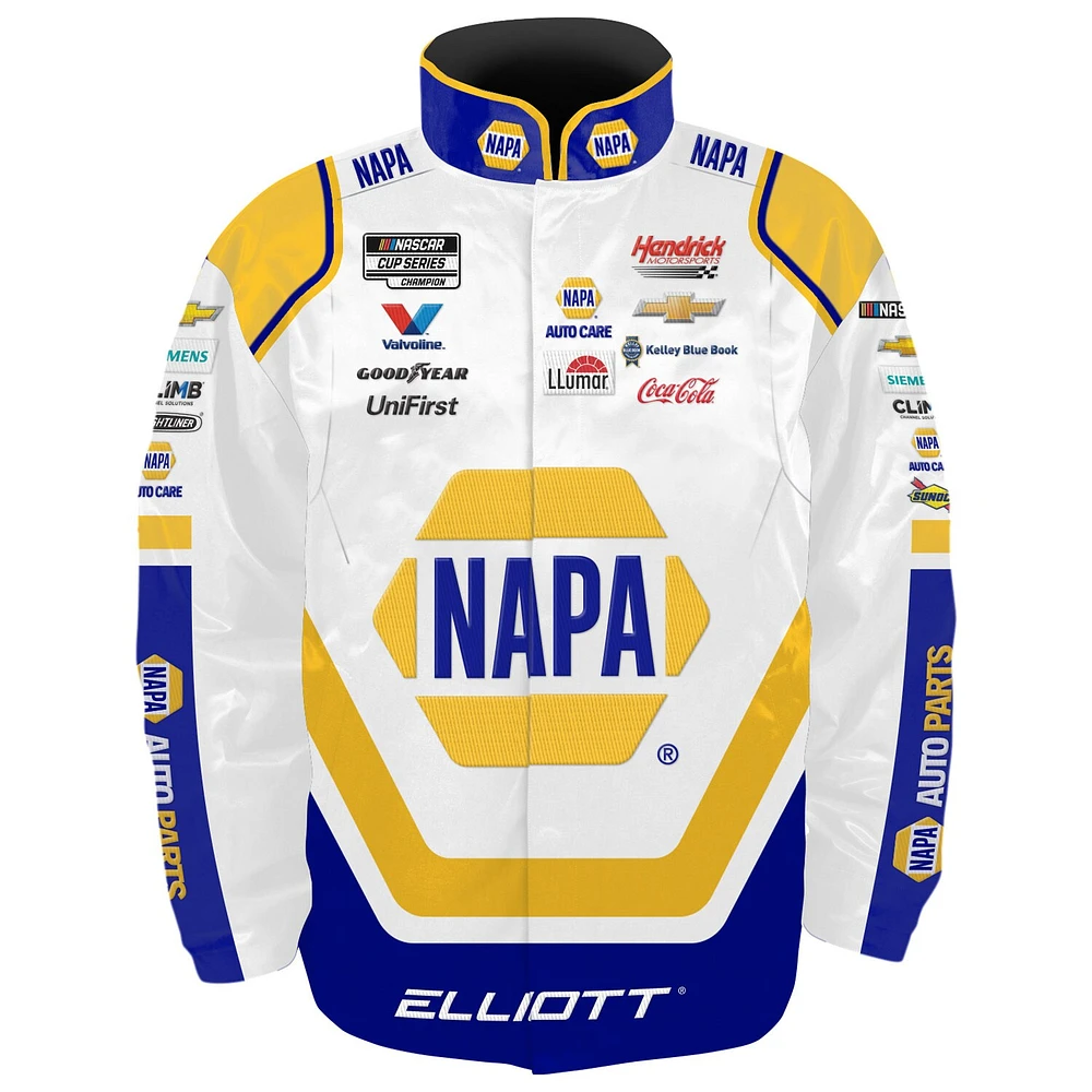 Veste d'uniforme en nylon NAPA à boutons-pression blancs Chase Elliott de la collection Hendrick Motorsports Team pour jeunes