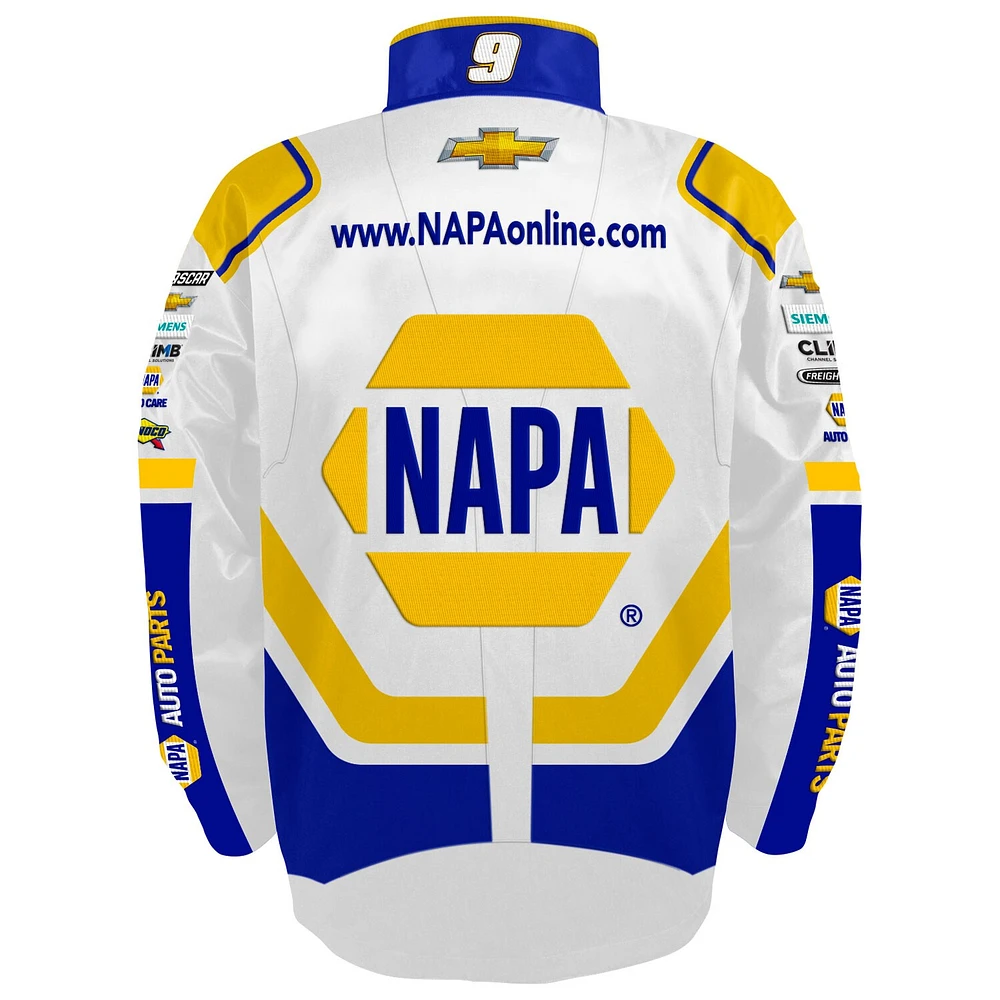 Veste d'uniforme en nylon NAPA à boutons-pression blancs Chase Elliott de la collection Hendrick Motorsports Team pour jeunes