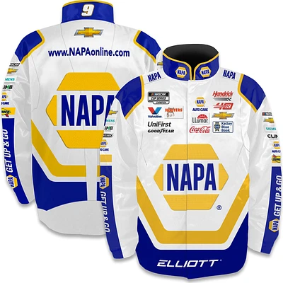 Veste d'uniforme en nylon à boutons-pression pour jeunes Hendrick Motorsports Team Collection Chase Elliott NAPA blanche