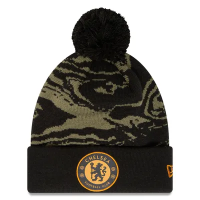 Chelsea New Era Allover Print Cuffed Knit Hat with Pom - Black