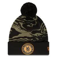 Men's New Era Black Chelsea Allover Print Cuffed Knit Hat with Pom