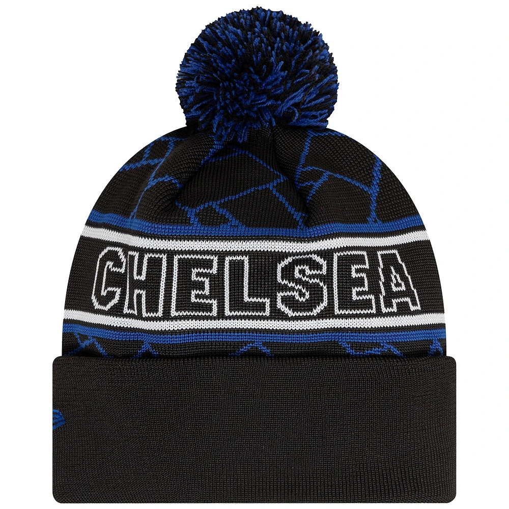 Men's New Era Black Chelsea Sport Cuffed Knit Hat with Pom