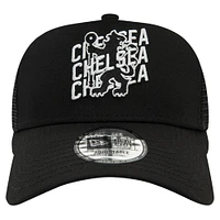 Men's New Era Black Chelsea Wordmark Overlay A-Frame Trucker 9FORTY Adjustable Hat