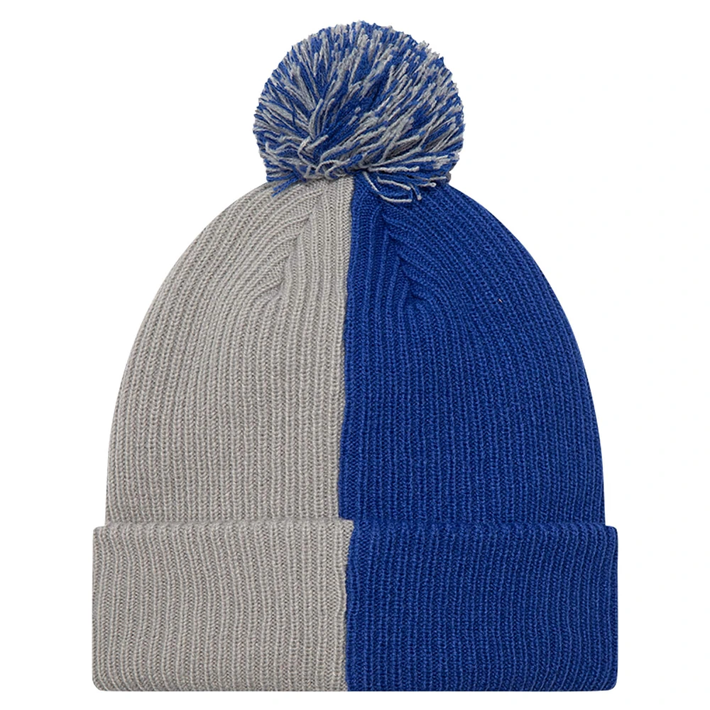 Men's New Era Blue Chelsea Color Block Cuffed Knit Hat with Pom