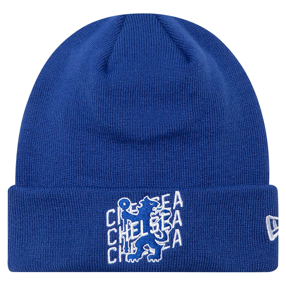 Men's New Era Blue Chelsea Wordmark Overlay Cuffed Knit Hat