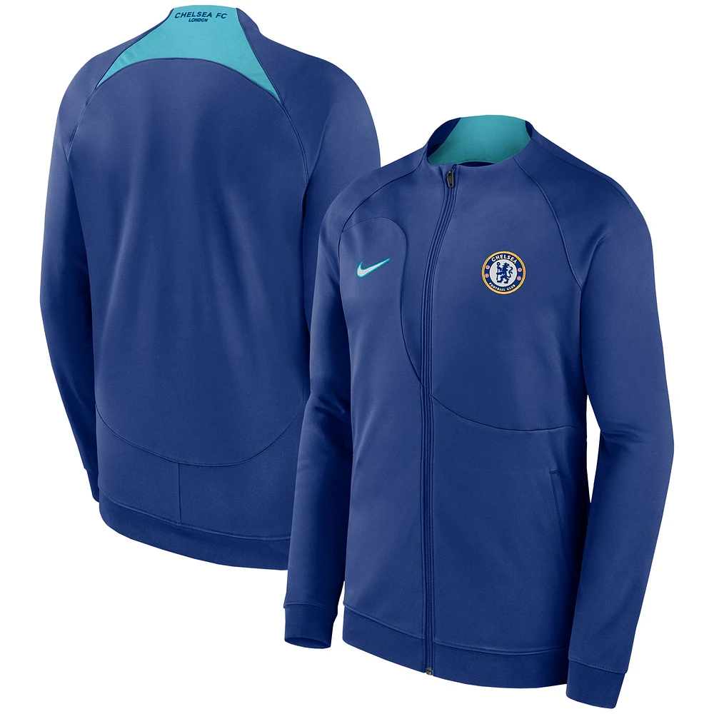 Men's Nike Blue Chelsea Academy Pro Anthem Fitted Raglan Performance Full-Zip Jacket