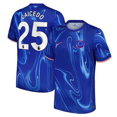 Maillot Nike Moisés Caicedo pour homme, bleu, réplique du joueur de Chelsea 2024/25 domicile