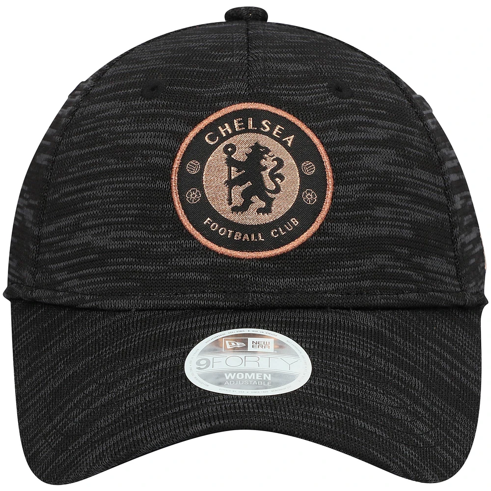 Women's New Era Black Chelsea Shiny Tech 9FORTY Adjustable Hat