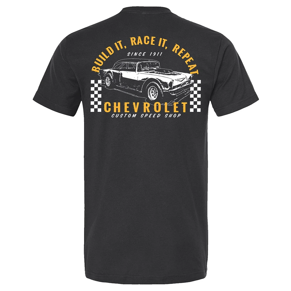 Men's Next Level  Black Chevrolet Build it, Race Repeat T-Shirt